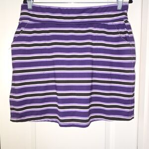 Belyn Key Purple and Black Striped City Skort 4 Pockets Lined With Full Shorts L
